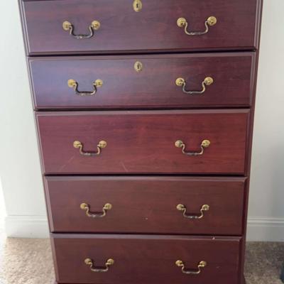 Traditional 5-Drawer Wooden Chest with Brass Pulls