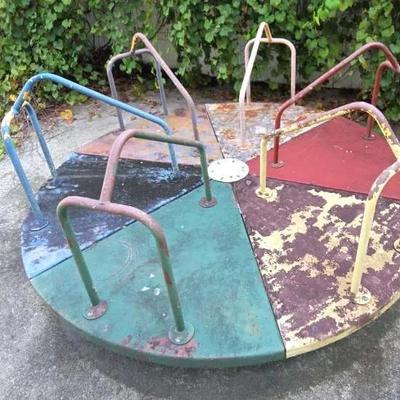 Vintage Multi-Colored Metal Merry-Go-Round Playground Equipment