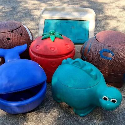 Children’s Plastic Storage Bins – Football, Strawberry, Whale & Dinosaur