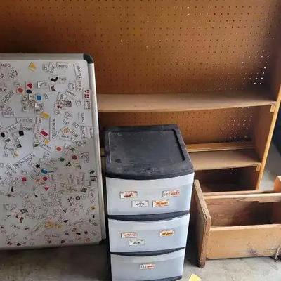 Schoolroom Pegboard, Whiteboard with Magnetic Words & Storage Items