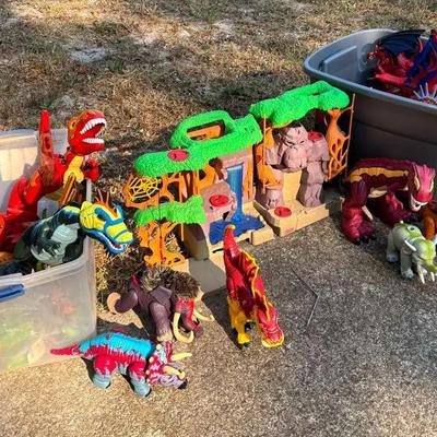 Large Dinosaur Toy Collection with Fisher Price Jungle Playset
