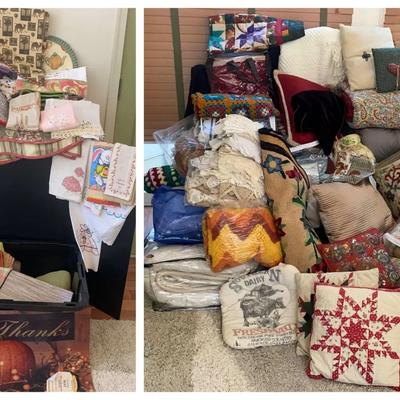 Large Collection of Quilts, Afghans, Linens, Crochet & Embroidered Textiles