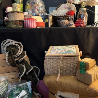 Vintage Sewing & Crafting Supplies with Baskets and Notions