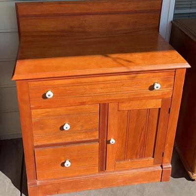 Vintage Wooden Washstand with Porcelain Knobs