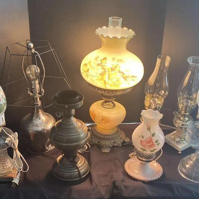 Collection of Vintage Hurricane and Table Lamps