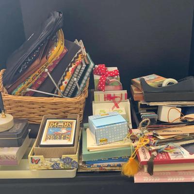 Basket of Stationery, Notebooks, and Office Supplies