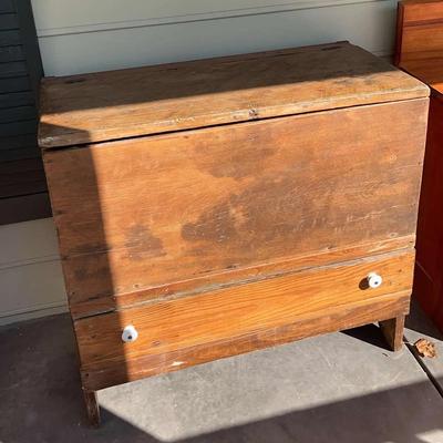 Primitive Wooden Storage Chest with Lower Drawer