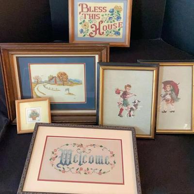 Framed Needlepoint & Cross-Stitch Wall Art Collection