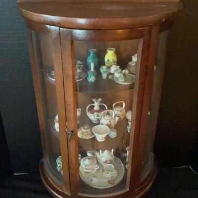 Vintage Wooden Curio Cabinet with Miniature Collectibles