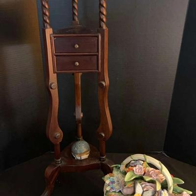 Vintage Pedestal Stand & Fitz and Floyd “Old World Rabbits” Basket