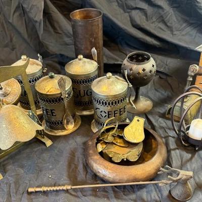 Brass Cups, Napkin Holder & Silver-Plated Canister