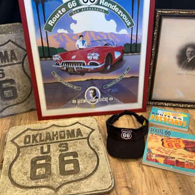 Route 66 Collectibles – Oklahoma Plaques, Framed Cyrus Avery Photo, Poster, Postcards & Hat
