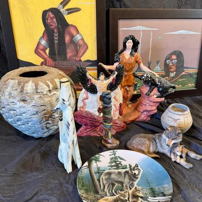 Native American: portrait, pottery, resin & wooden sculptures & figurines, totem pole, plate