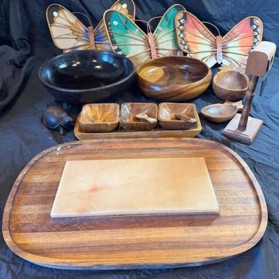 Set of Wooden Bowls, Butterflies, and Mailbox