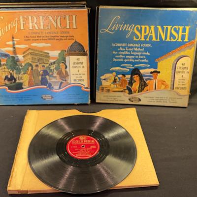 Albums (size 33 & 78 Lp’s) Living French And Living Spanish Language Courses, Plus Cugat’s Rhumba’s