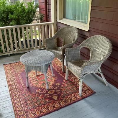 Wicker Patio Set with Area Rug