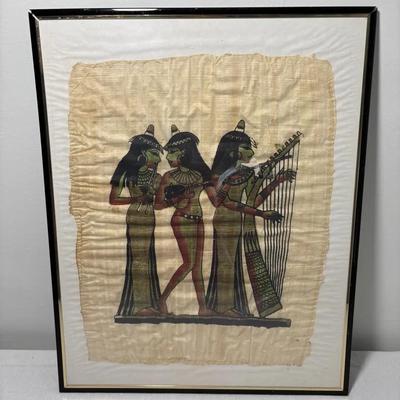 Framed Egyptian Papyrus Artwork of Musicians 