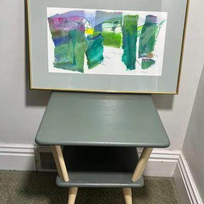 Barbara Kellogg Abstract Artwork With Two-Tier Painted Side Table 