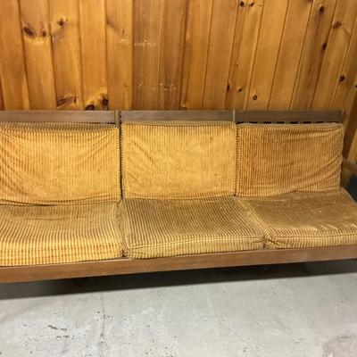 Vintage Mid-Century Modern Sofa with Gold Corduroy Cushions 