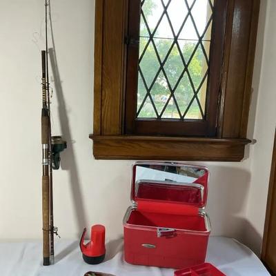 Vintage Fishing Rod & Tackle Box Set with Accessories