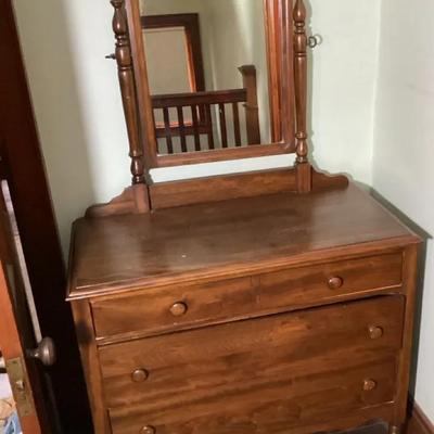 Vintage Wooden Dresser With Swivel Mirror
