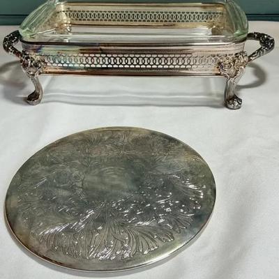 Silver Casserole Dish Holder + Trivet 