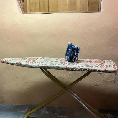 Vintage Ironing Board With Cover & Iron 