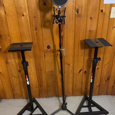 Pair of Adjustable Studio Monitor Stands with Center Tripod Stand