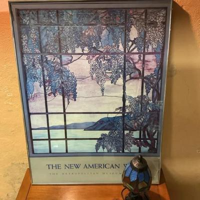 Framed Metropolitan Museum of Art Print & Tiffany-Style Stained Glass Accent Lamp