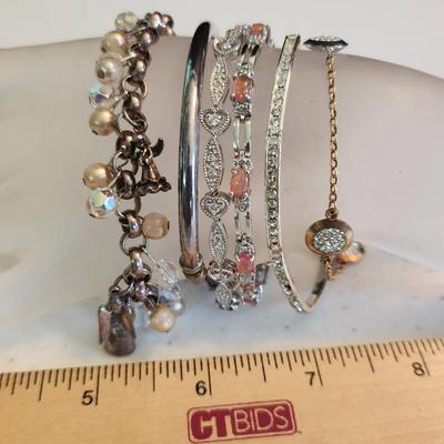 6 Sterling Silver 925 Bracelets, 71g total - Opals, Angel Charms
