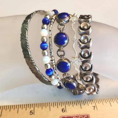 6 Sterling Silver 925 Bracelets, 90g total - Lapis Lazuli (Mexico)