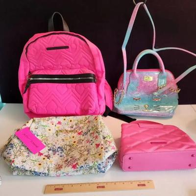 4 Betsey Johnson Purses, Heart Backpack, Floral Cosmetic Case