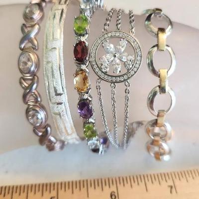 5 Sterling Silver 925 Bracelets w/ Semiprecious Stones, 54g total