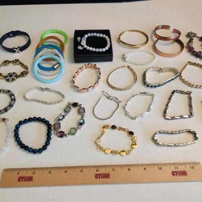 28 Costume Jewelry Bracelets - Givenchy, Fila, Beads, Jadeite 