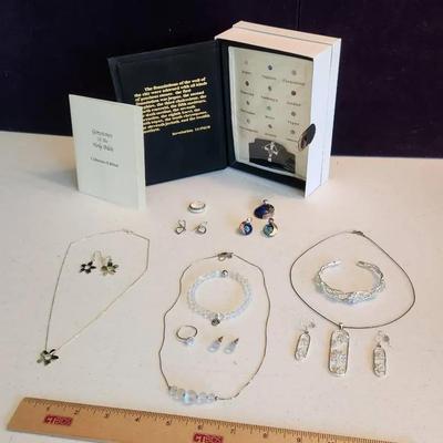 6 Sterling Silver Jewelry Sets - Flowers, Mermaid Glass, Blue Glass