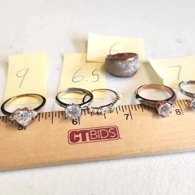 7 Sterling Silver 925 Rings, Sizes 6.5-9 - 18g total + 1 unmarked