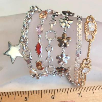 6 Sterling Silver 925 Bracelets w/ Semiprecious Stones, 76g total