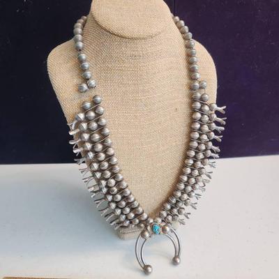 Vintage Sterling Silver Squash Blossom Necklace - 131g total
