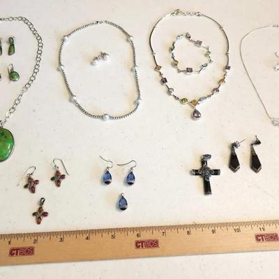 7 Sterling Silver Jewelry Sets, 119g total - Barse, Amber, Green Turquoise