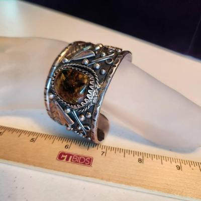 Vintage Sterling Silver Amber Stone Cuff Bracelet, 80g total