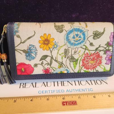 Gucci Authentic Flora Print Bamboo Tassel Long Wallet