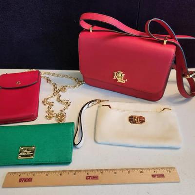 4pc Ralph Lauren - Crossbody Bags, Leather Clutch, Green Wallet