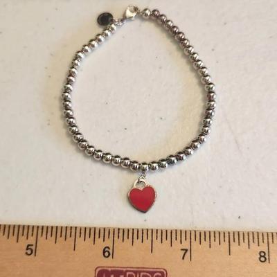 Tiffany & Co. Sterling Silver Red Heart Bead Bracelet, Return to Tiffany