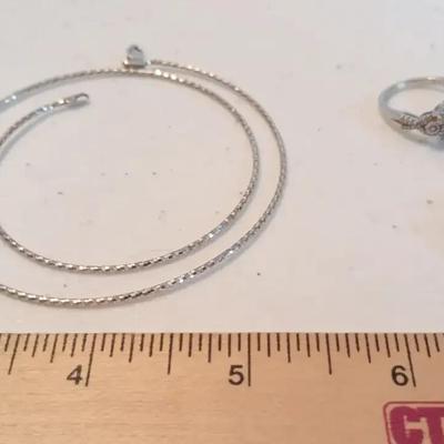 14k White Gold Necklace + 14k, Pink Sapphire, Diamond Pendant & Ring