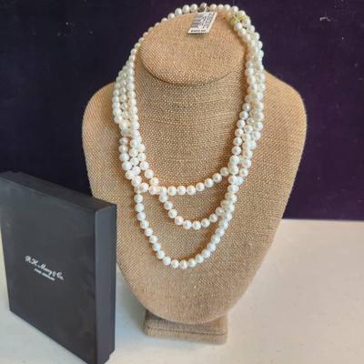NEW Belle de Mer $400 Retail Freshwater Pearl 3 Strand Necklace, Sterling Clasp