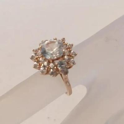 14k Yellow Gold Ring W/ Clear Stones, Size 6, 6 Grams