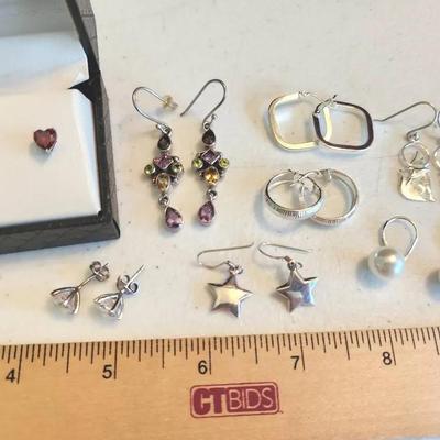 8 Pairs of Sterling Silver 925 Earrings - Stars, Heart Studs, Dogs