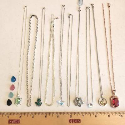 10 Sterling Silver 925 Necklaces & Chains, 14k Partial Bird Pendant