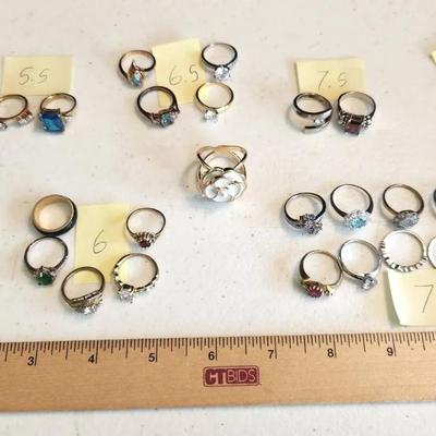 28pc Costume Jewelry Women's Rings Sizes 5-8