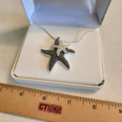 New $175 Retail Silver Plate & Marcasite Mother Starfish Necklace